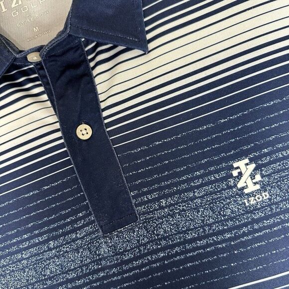 Izod Polo Shirt Mens Medium Blue Striped Short Sleeve Golf Stretch Performance - Picture 4 of 7